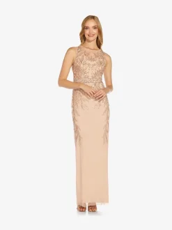 Adrianna Papell Pink Studio Beaded Column Long Dress