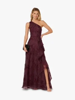 Adrianna Papell Purple Embroidered Ruffle Gown