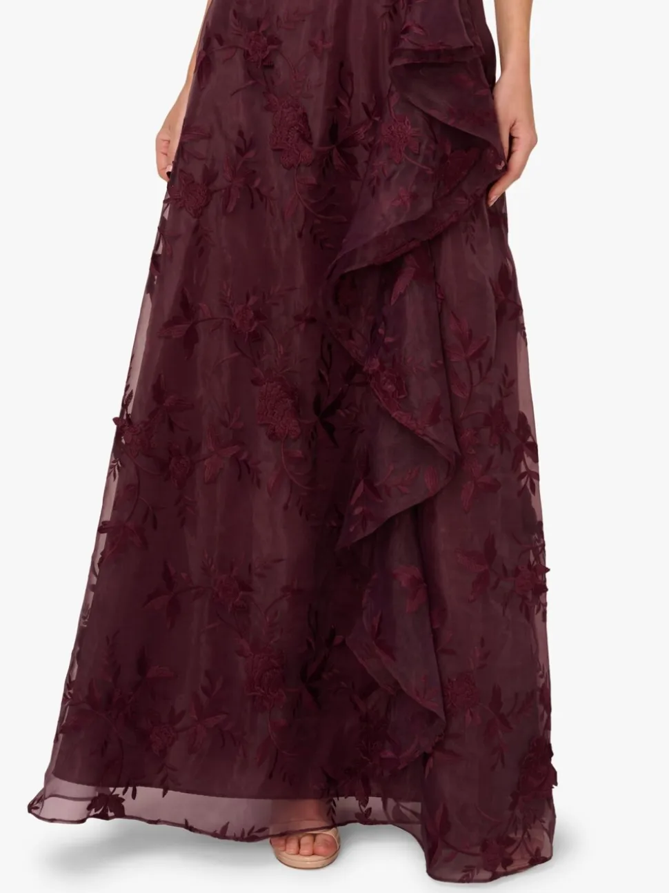 Adrianna Papell Purple Embroidered Ruffle Gown