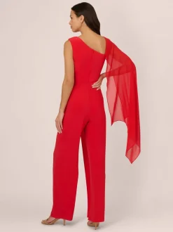 Adrianna Papell Red Red Asymmetrical Jersey Jumpsuit