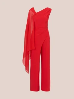 Adrianna Papell Red Red Asymmetrical Jersey Jumpsuit