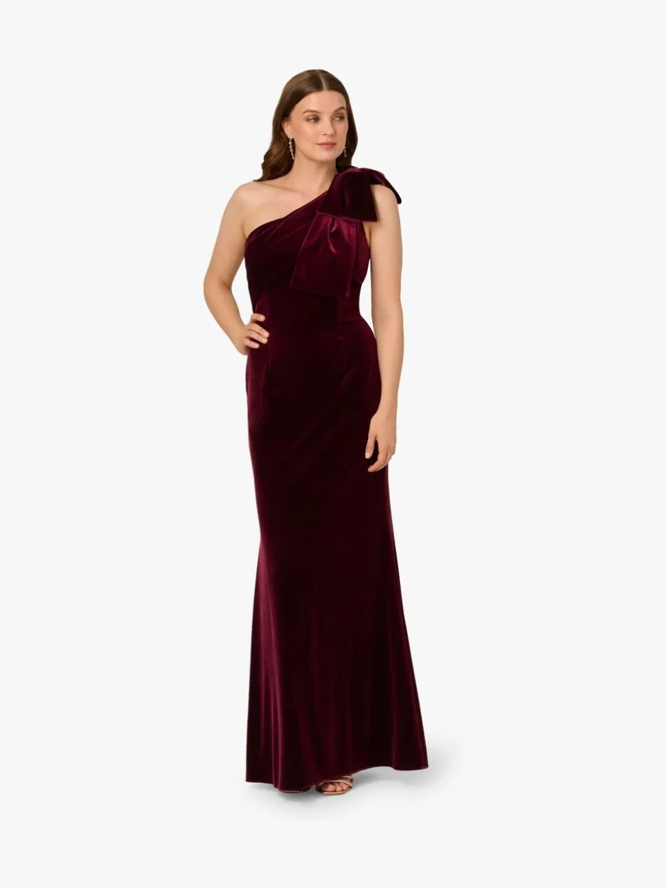Adrianna Papell Red Red Velvet One Shoulder Gown