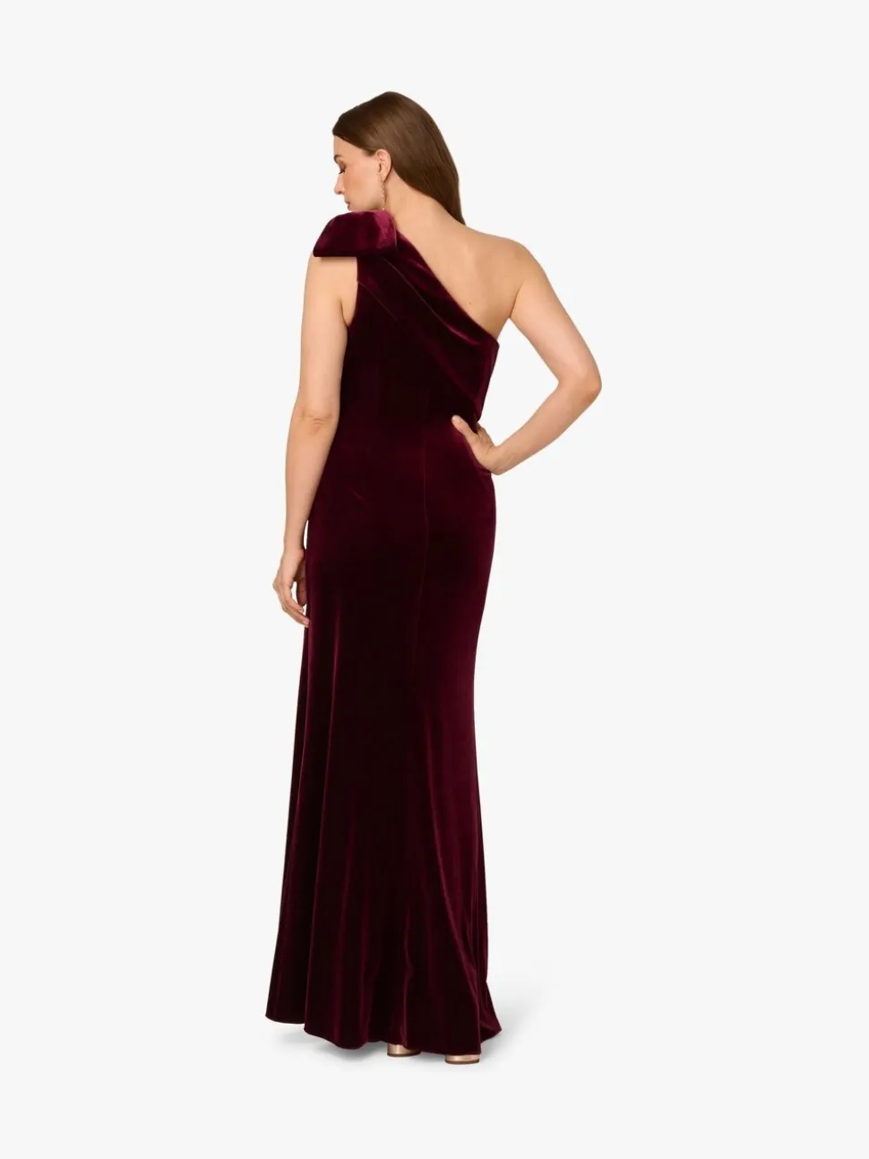 Adrianna Papell Red Red Velvet One Shoulder Gown