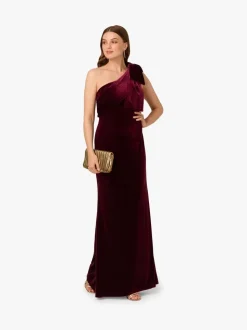 Adrianna Papell Red Red Velvet One Shoulder Gown