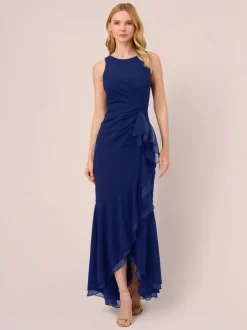 Adrianna Papell Ruffle Crepe Halter Gown
