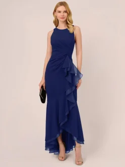 Adrianna Papell Ruffle Crepe Halter Gown