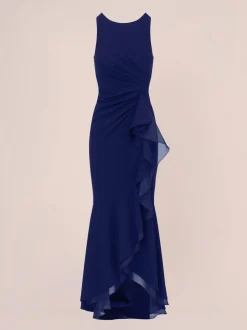 Adrianna Papell Ruffle Crepe Halter Gown