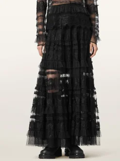 AllSaints Black Arlea Tulle Skirt