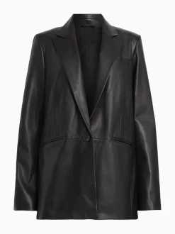 AllSaints Black Deri Leather Blazer