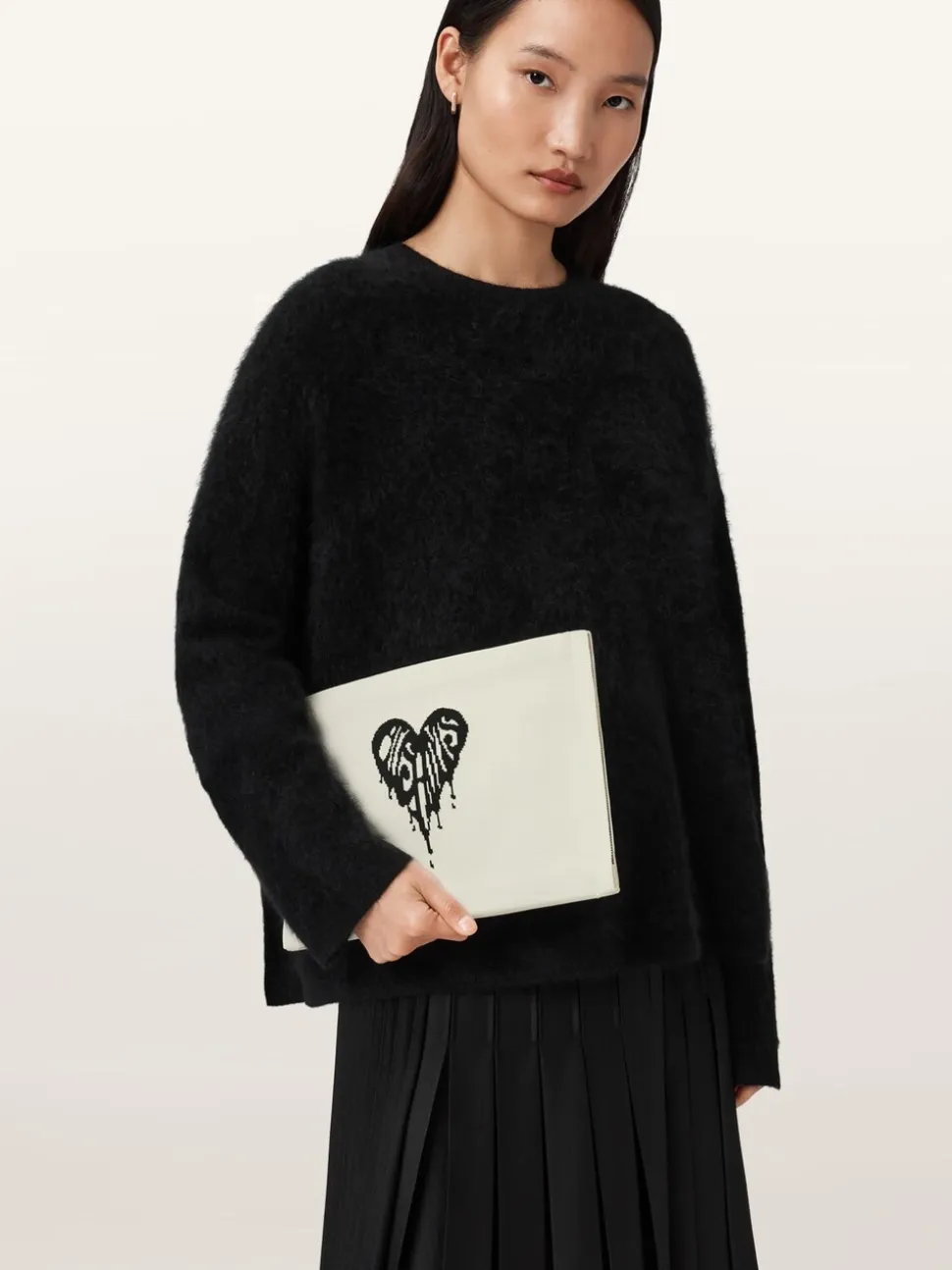 AllSaints White Izzy Heart Clutch
