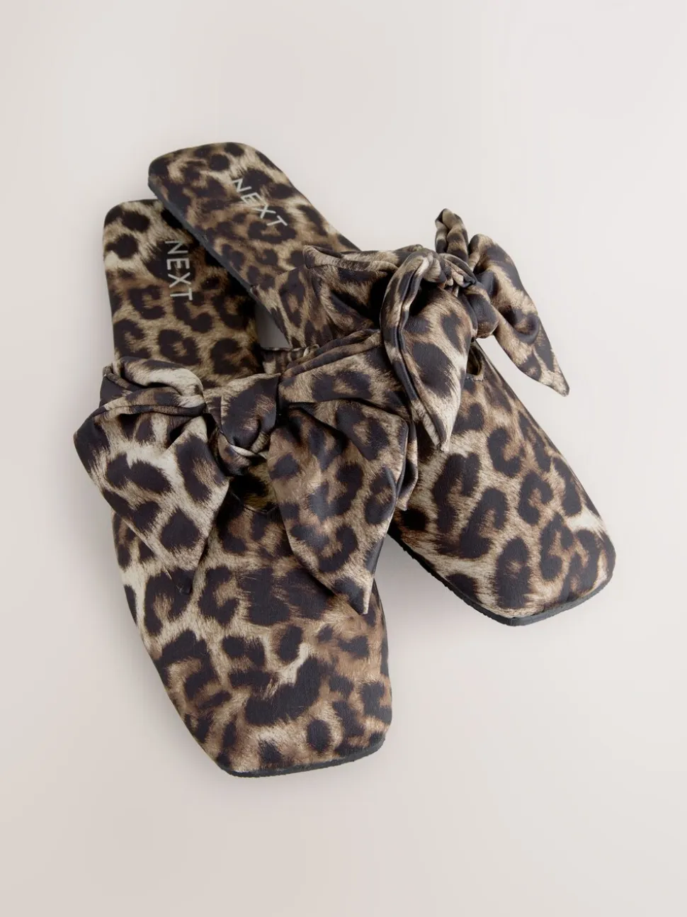 Animal Linen Blend Bow Mule Slippers