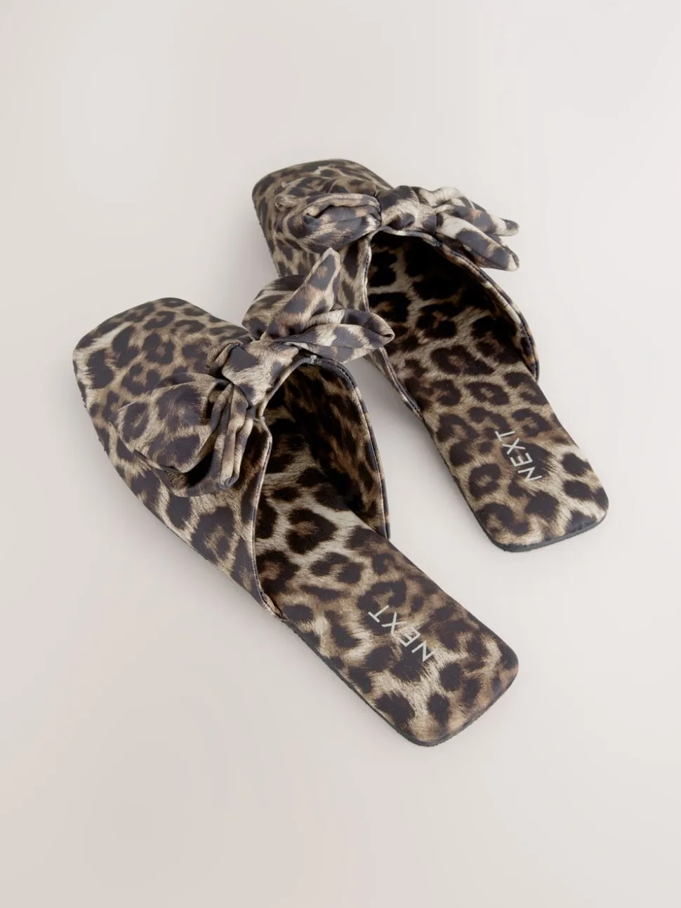 Animal Linen Blend Bow Mule Slippers