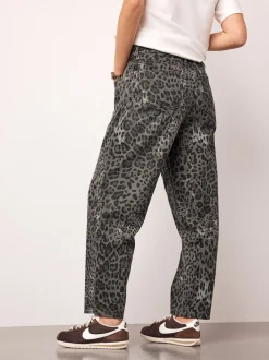 Animal Print Maternity Barrel Denim Jeans