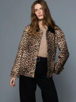 Animal Print Waxy Jacket with Cord Collar