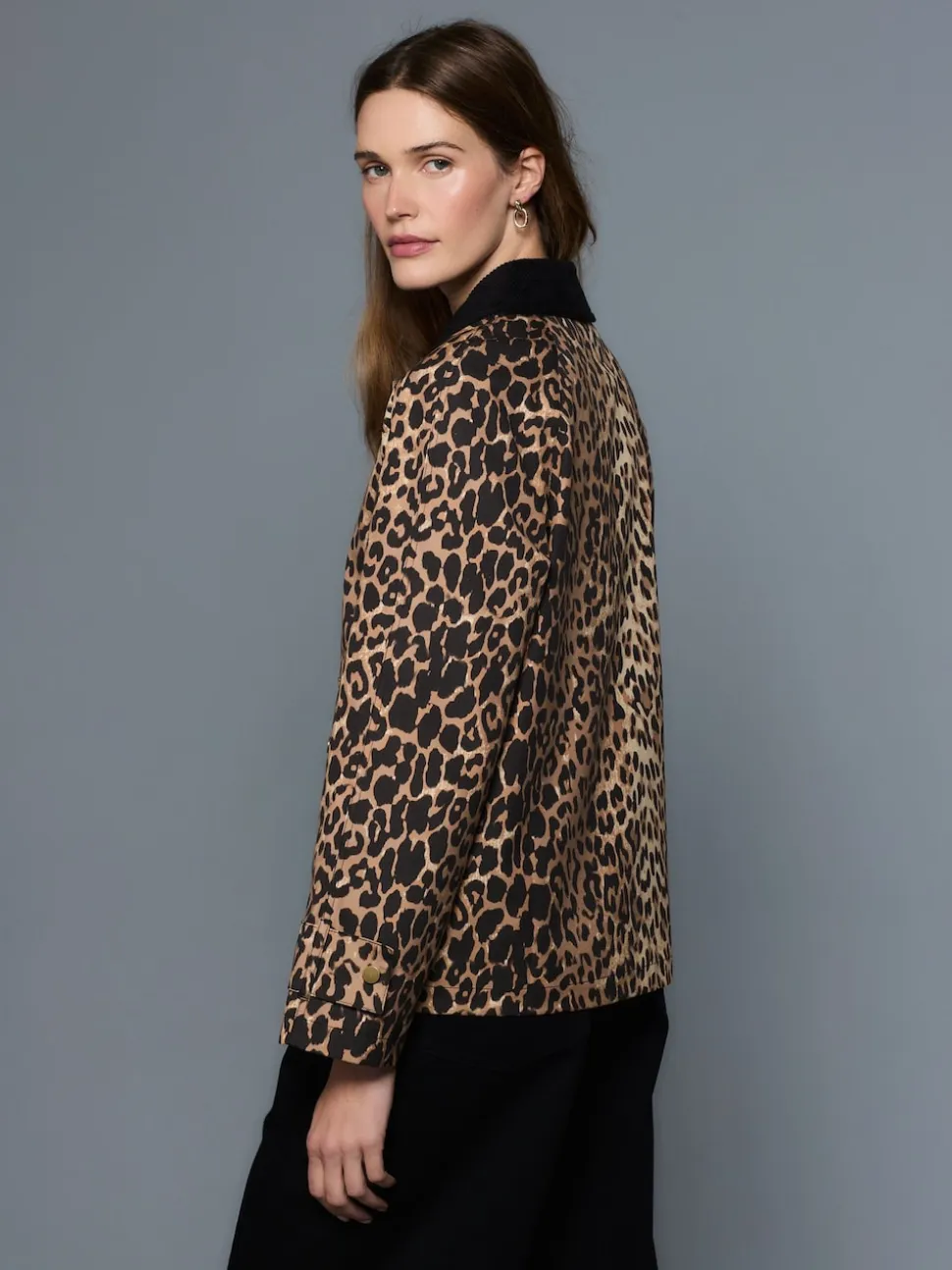 Animal Print Waxy Jacket with Cord Collar