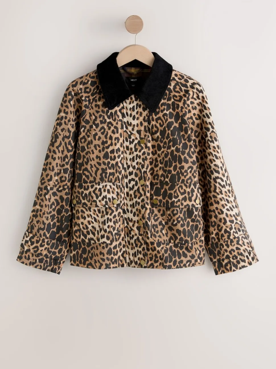 Animal Print Waxy Jacket with Cord Collar