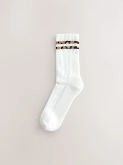 Animal Stripe Cushion Sole Ribbed Sport Ankle Socks 3 Pack With Arch Support
