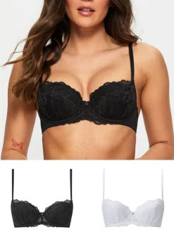 Ann Summers Black & White Pad Balcony Sexy Lace Underwired Bras 2 Pack