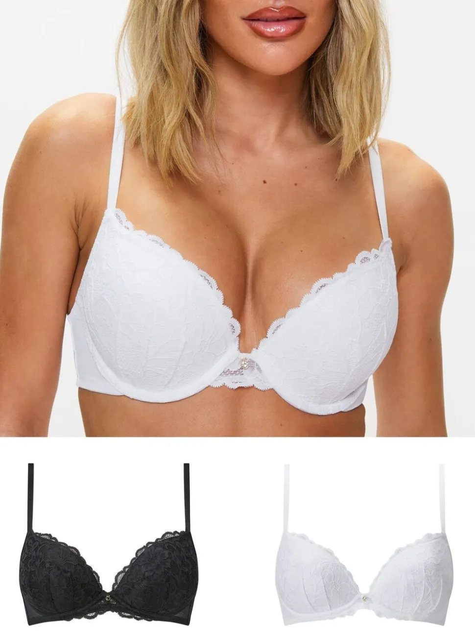 Ann Summers Black & White Pad Plunge Sexy Lace Underwired Bras 2 Pack