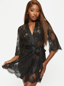 Ann Summers Black Availing All Over Lace Robe