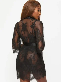 Ann Summers Black Availing All Over Lace Robe