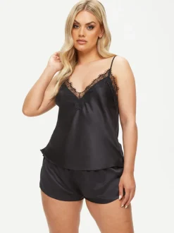 Ann Summers Black Cerise Satin Cami Set