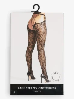 Ann Summers Black Lace Strappy Crotchless Tights