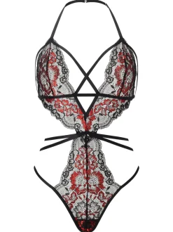 Ann Summers Black Liberty Floral Lace Crotchless Bodies