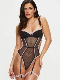 Ann Summers Black Locked On Love Spot Mesh and Suspender Body