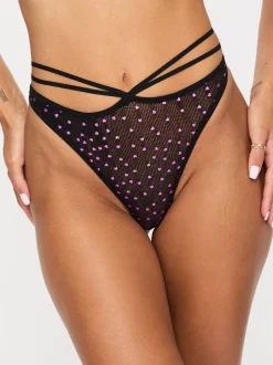 Ann Summers Black Love Me Sequin Heart Crotchless Thong
