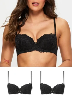 Ann Summers Black Pad Balcony Sexy Lace Underwired Bras 2 Pack