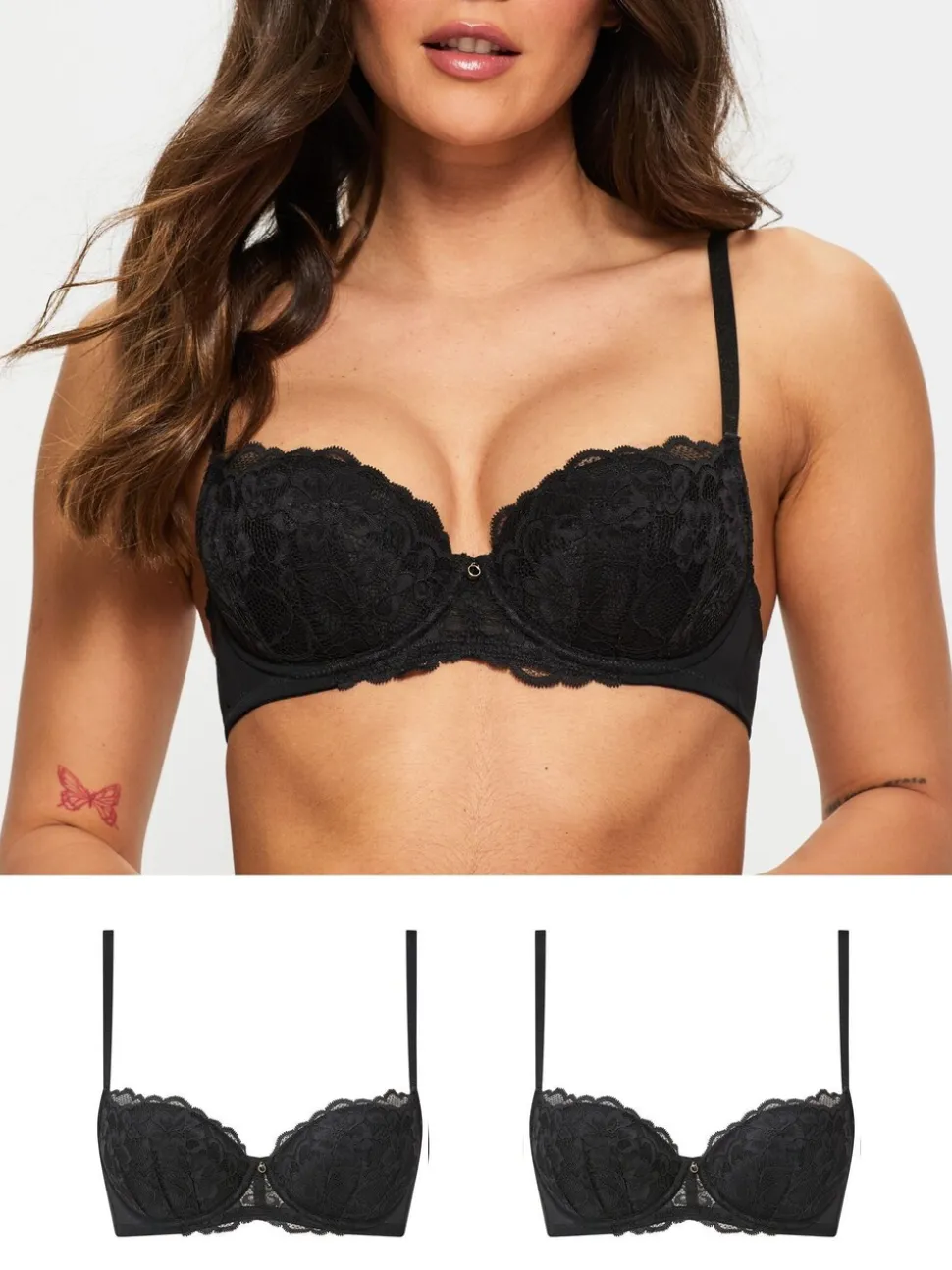 Ann Summers Black Pad Balcony Sexy Lace Underwired Bras 2 Pack