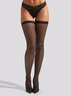 Ann Summers Black Plain Top Diamante Hold Up Stockings