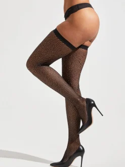 Ann Summers Black Plain Top Diamante Hold Up Stockings