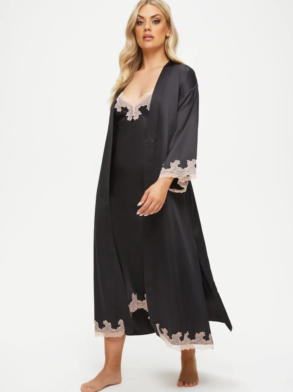 Ann Summers Black Satin Sorella Maxi Robe Dressing Gown