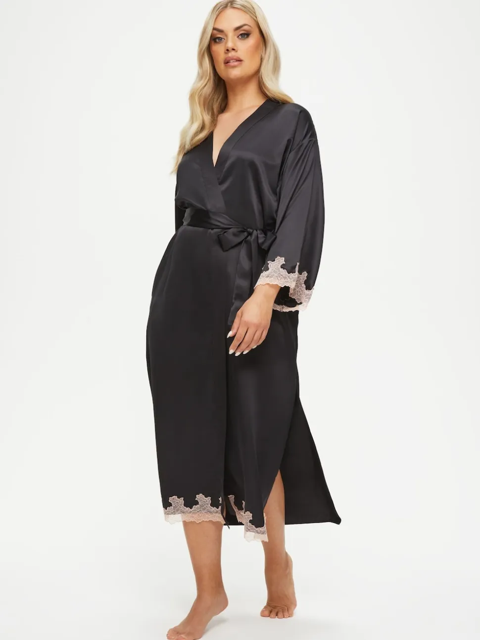 Ann Summers Black Satin Sorella Maxi Robe Dressing Gown