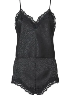 Ann Summers Black Signature Satin Animal Print Short Cami Pyjama Set
