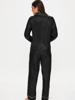 Ann Summers Black Signature Satin Long All Over Pyjamas Set
