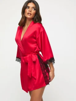 Ann Summers Dark Red Satin Cherryann Robe Dressing Gown