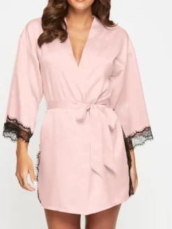 Ann Summers Pink Satin Cherryann Robe Dressing Gown