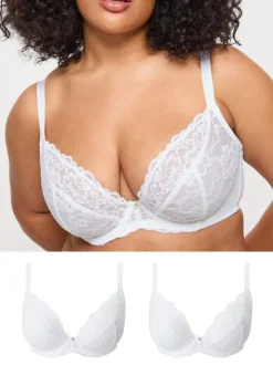 Ann Summers White DD+ Non Pad Plunge Sexy Lace Underwired Bras 2 Pack