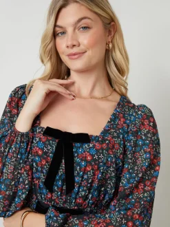Another Sunday Black Bow Detail Milkmaid Midi Dress