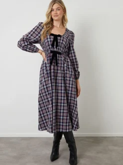 Another Sunday Blue Bow Detail Milkmaid Midi Dress