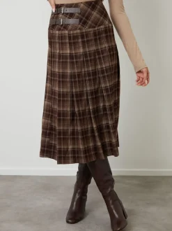 Another Sunday Brown Check Buckle Detail Midi Dress