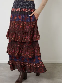 Another Sunday Brown Floral Tiered Maxi Skirt