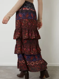 Another Sunday Brown Floral Tiered Maxi Skirt