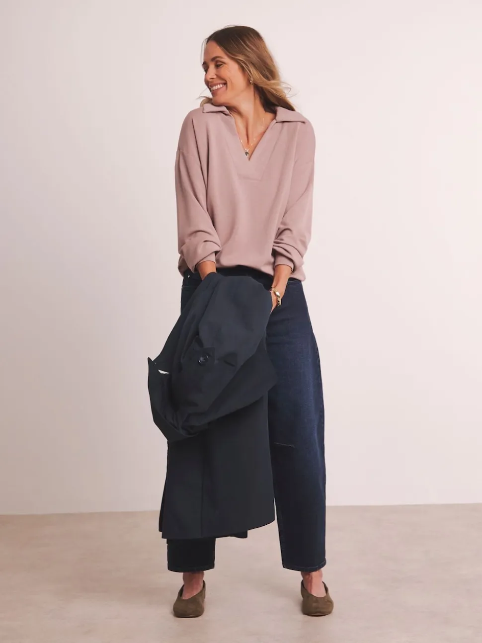 Anthology By JD Williams Pink Premium Ribbed High Collar Modal Sweatshirt