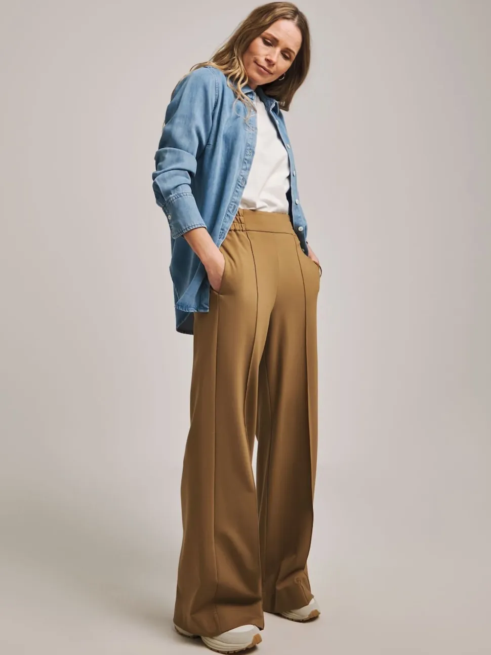 Anthology By JD WIlliams Camel Premium Ponte Wide Leg Trousers