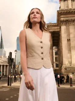 Anthology By JD Williams Natural Premium 100% Linen Waistcoat