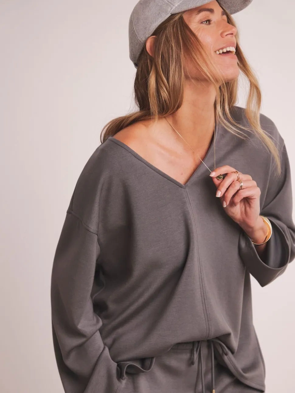 Anthology By JD Williams Grey Premium V Neck Seam Detail Modal Sweatshirt